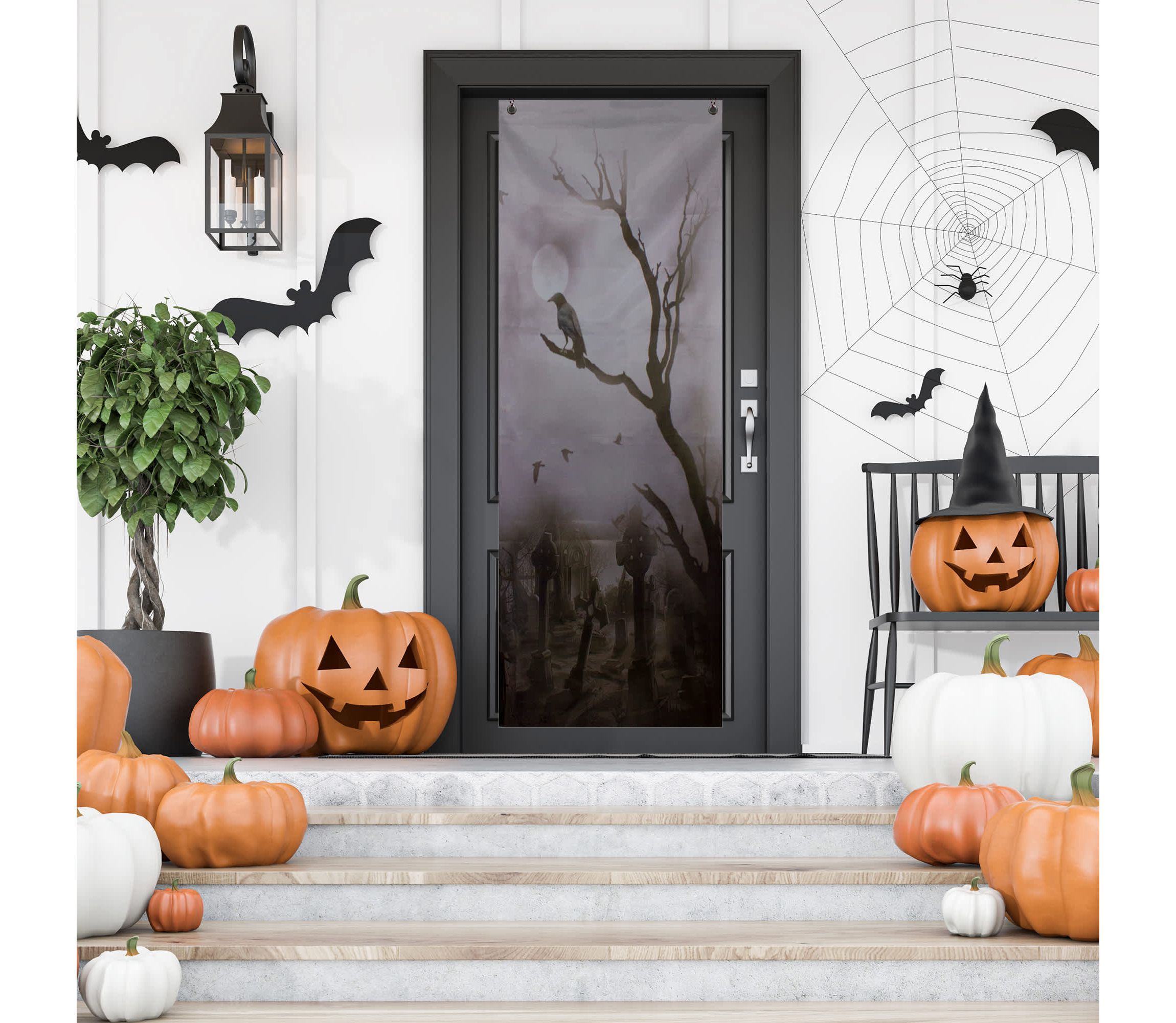 Hazy Graveyard Scene Halloween Door Decoration - 70.75"
