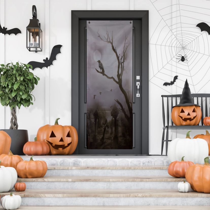 Hazy Graveyard Scene Halloween Door Decoration - 70.75"