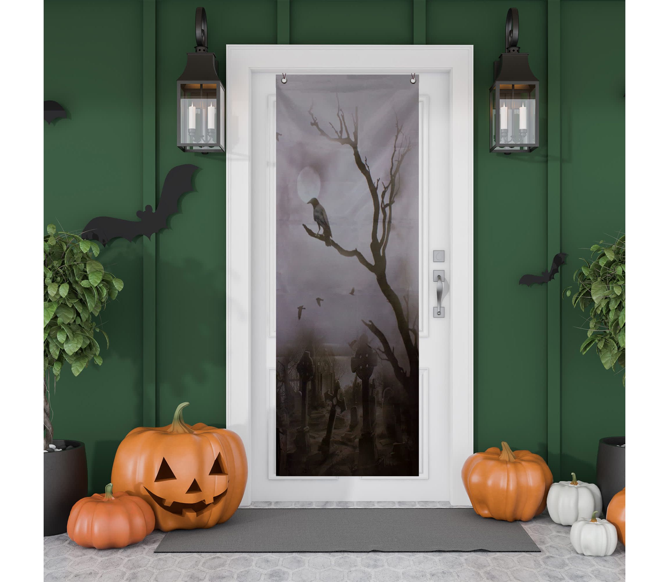 Hazy Graveyard Scene Halloween Door Decoration - 70.75"