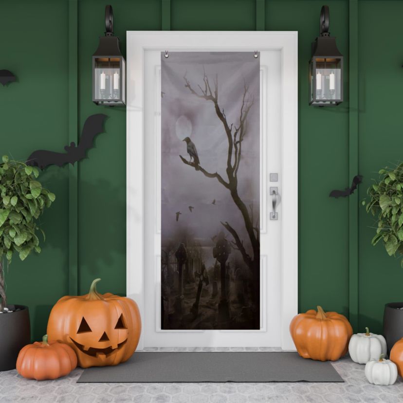 Hazy Graveyard Scene Halloween Door Decoration - 70.75"