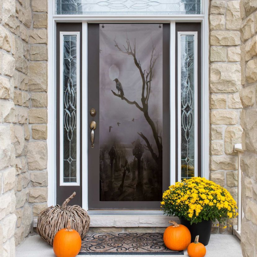 Hazy Graveyard Scene Halloween Door Decoration - 70.75"