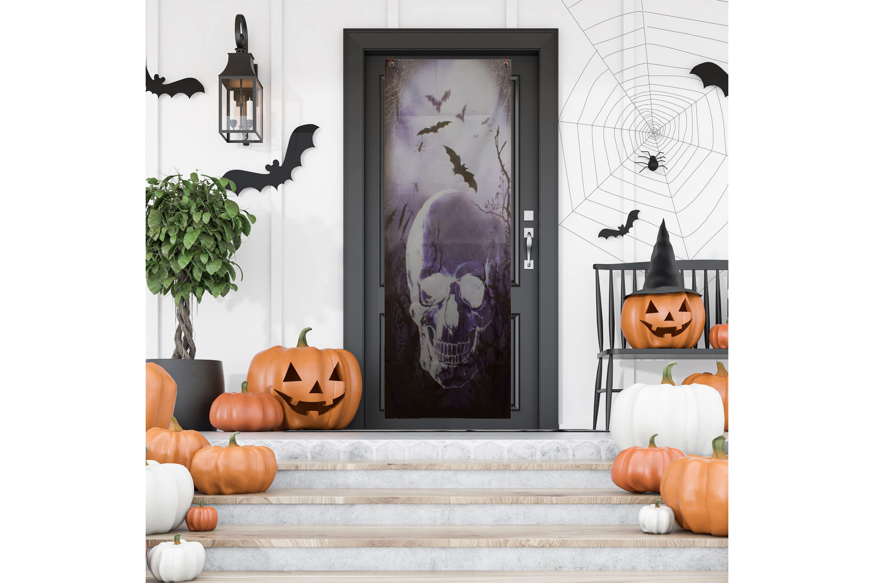70.75" Spooky Blue Skull Graveyard Halloween Door Decoration