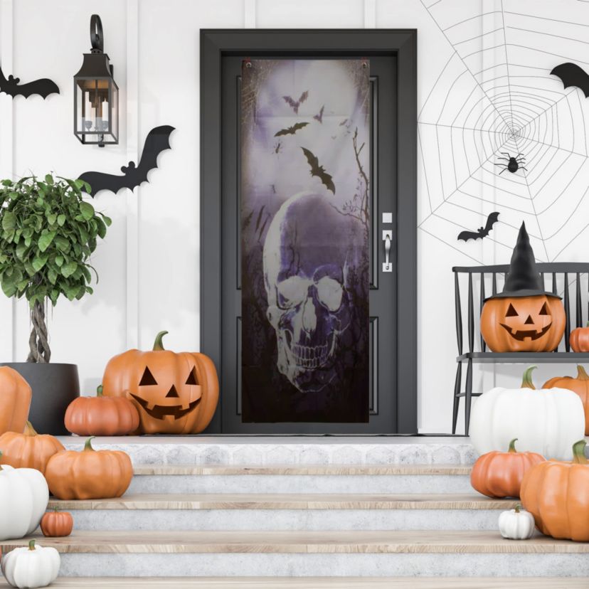 70.75" Spooky Blue Skull Graveyard Halloween Door Decoration