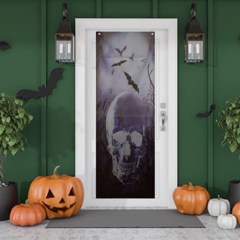 70.75" Spooky Blue Skull Graveyard Halloween Door Decoration