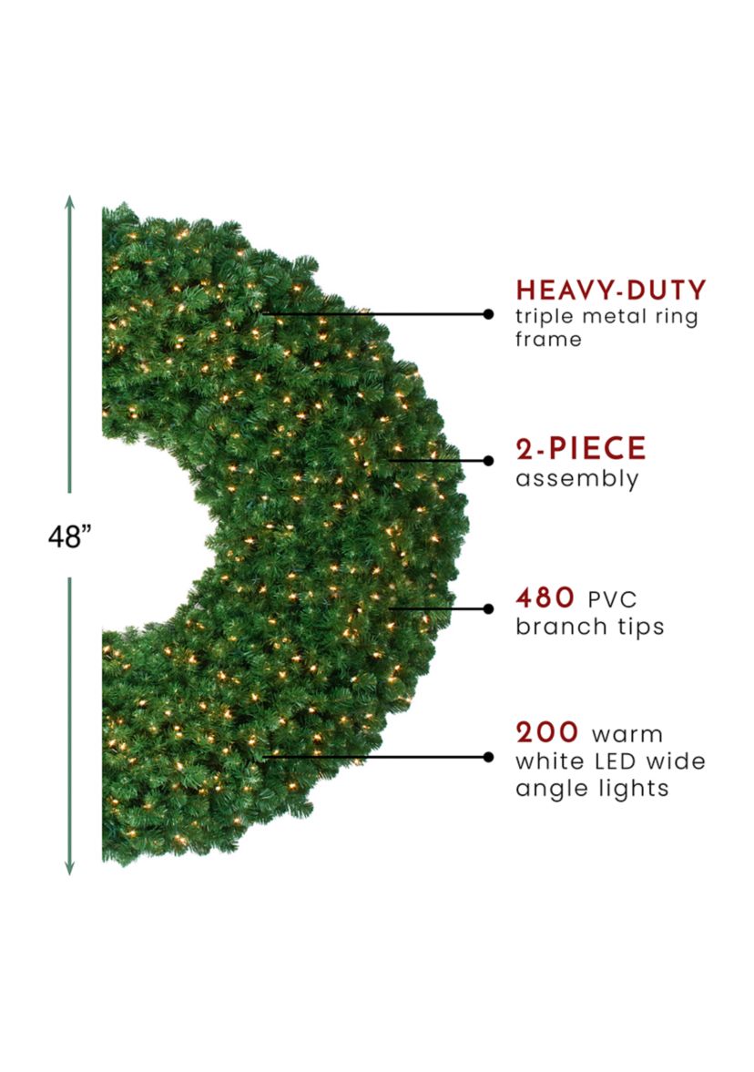 48 Inch Pre-Lit Olympia Pine Artificial Christmas Wreath - Warm White Lights