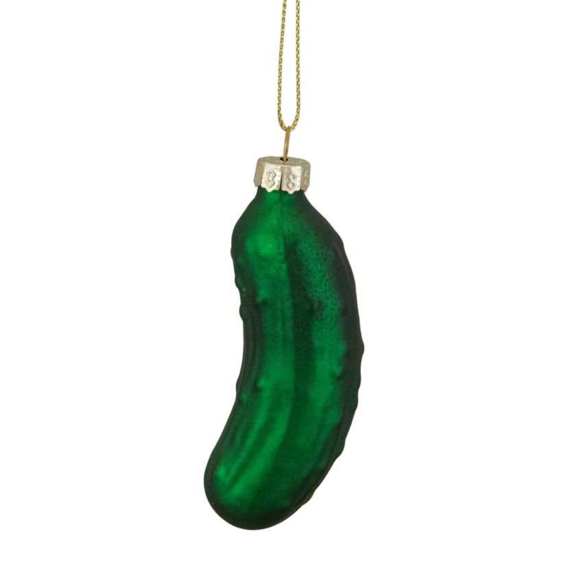 3.75inch Green Christmas Pickle Glass Holiday Ornament