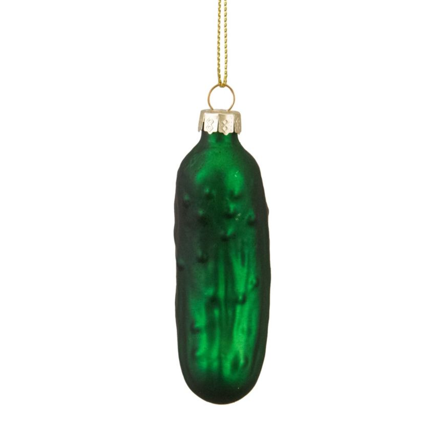 3.75inch Green Christmas Pickle Glass Holiday Ornament