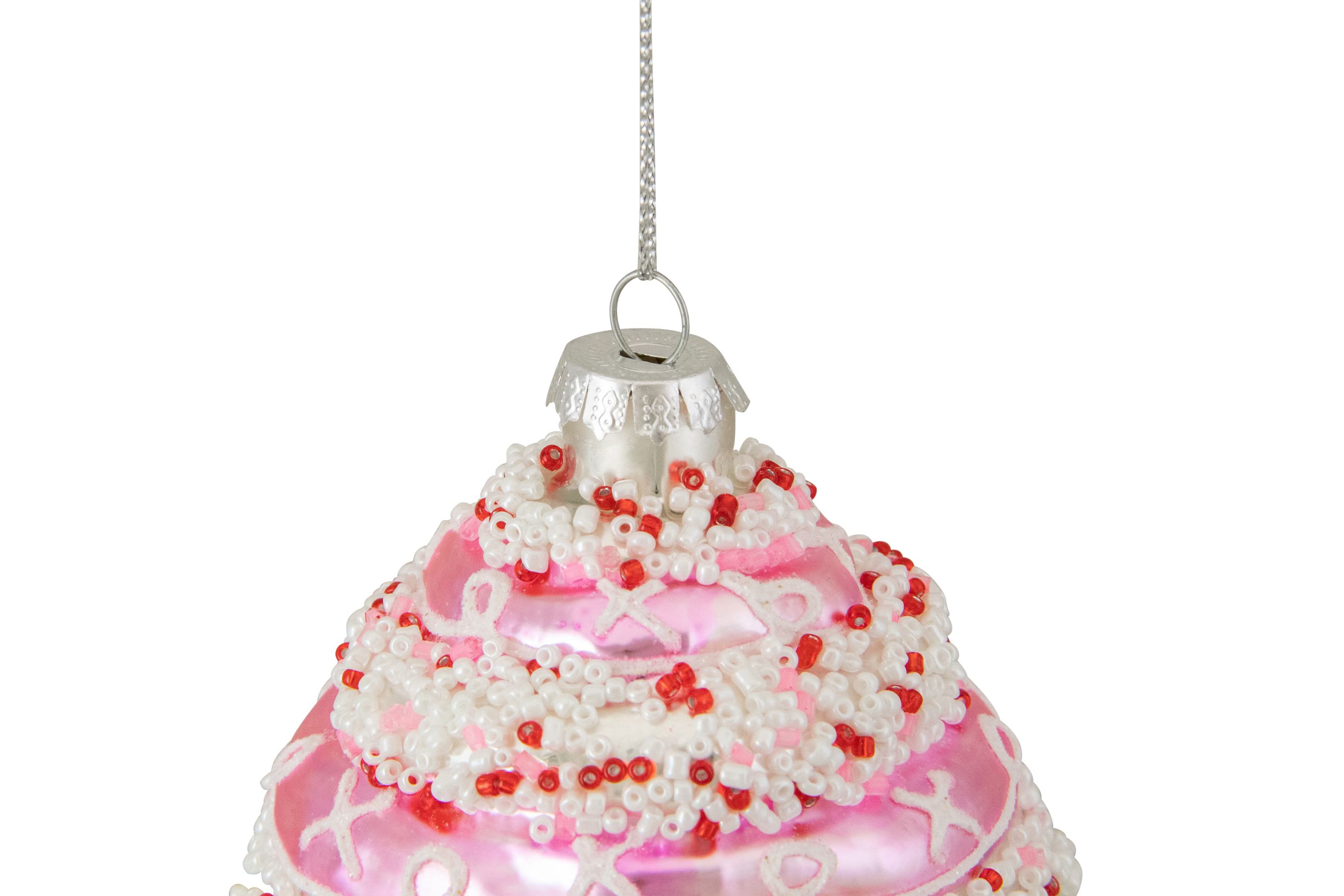 4inch Pink and White Cupcake with Sprinkles Glass Christmas Ornament