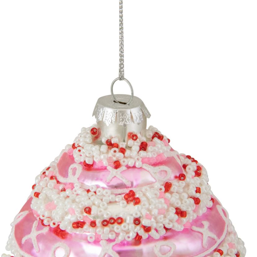 4inch Pink and White Cupcake with Sprinkles Glass Christmas Ornament
