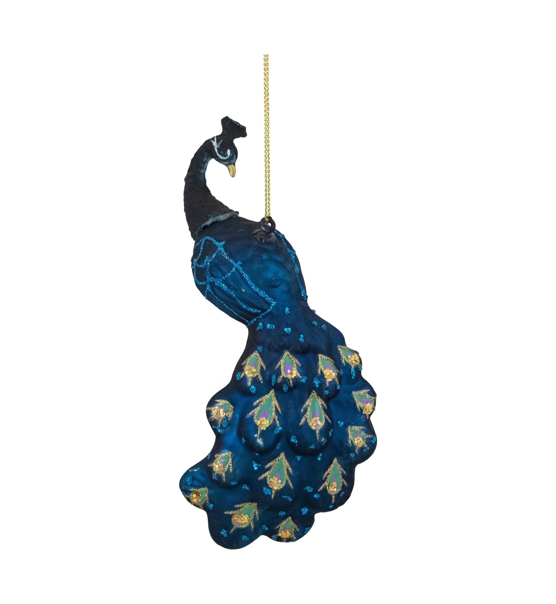 6.25Inch Blue and Turquoise Glass Peacock Christmas Ornament