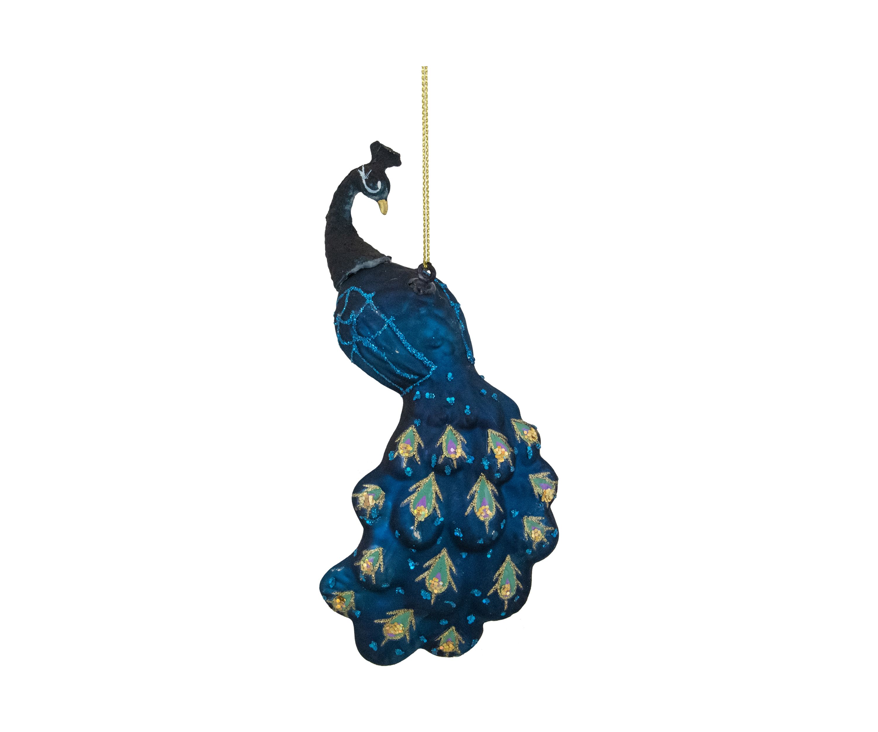 6.25Inch Blue and Turquoise Glass Peacock Christmas Ornament