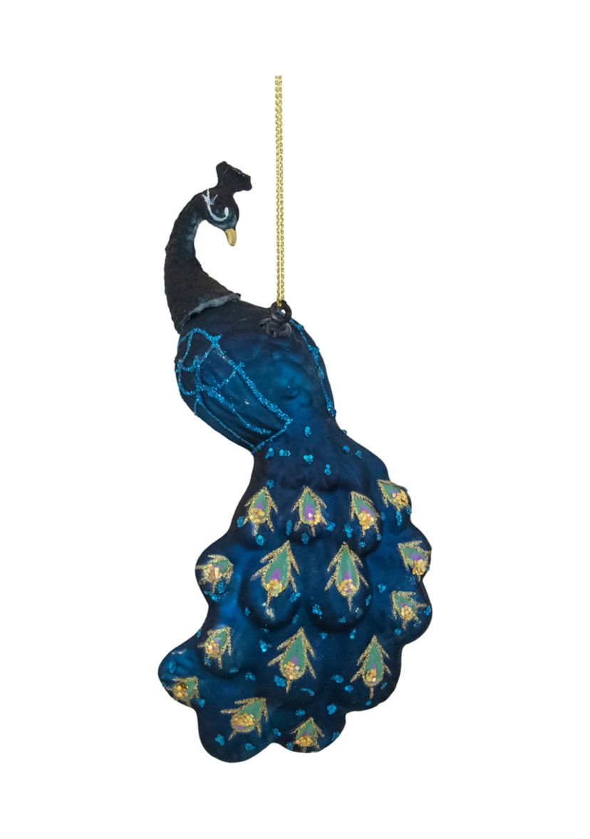 6.25Inch Blue and Turquoise Glass Peacock Christmas Ornament