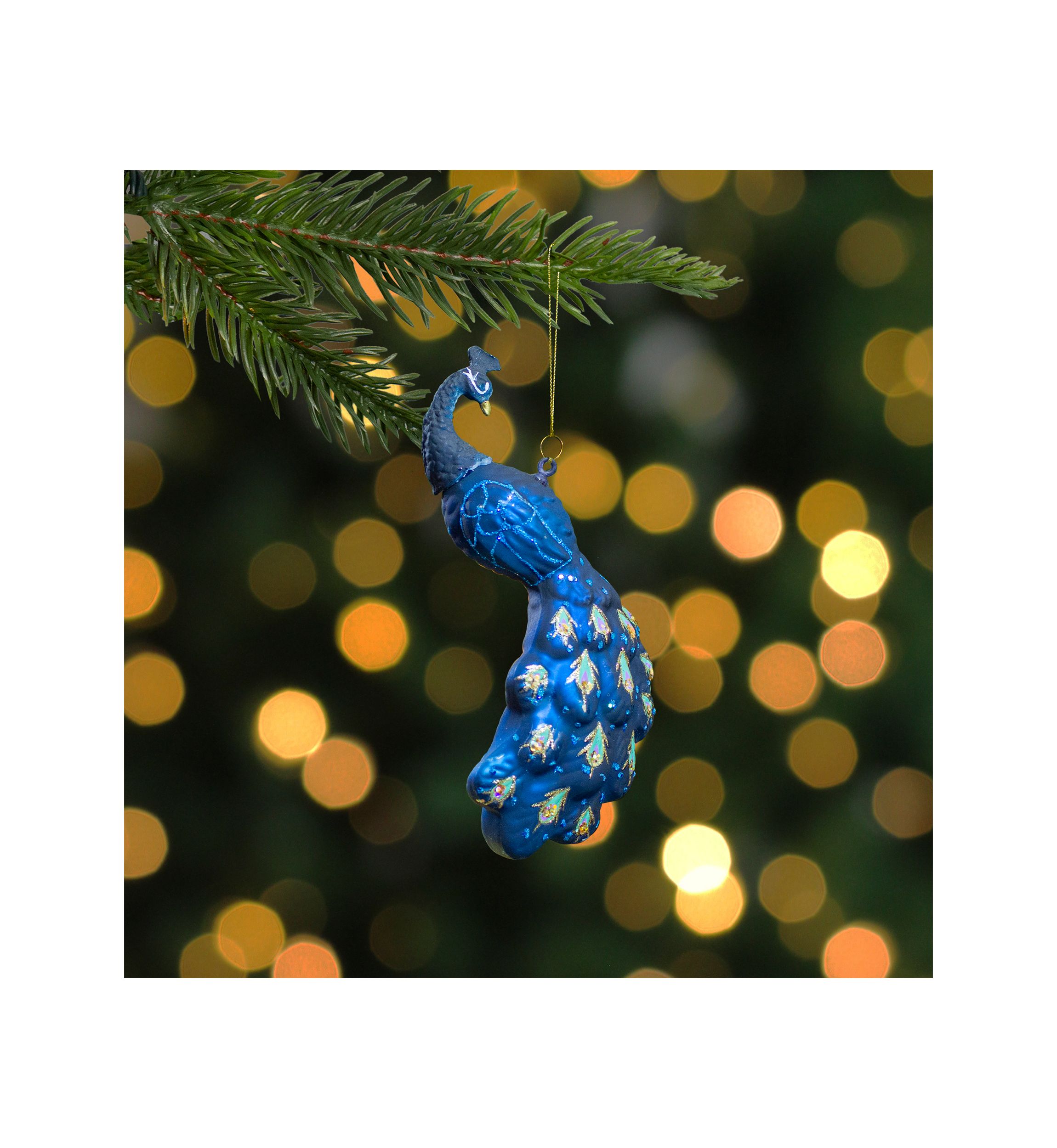 6.25Inch Blue and Turquoise Glass Peacock Christmas Ornament