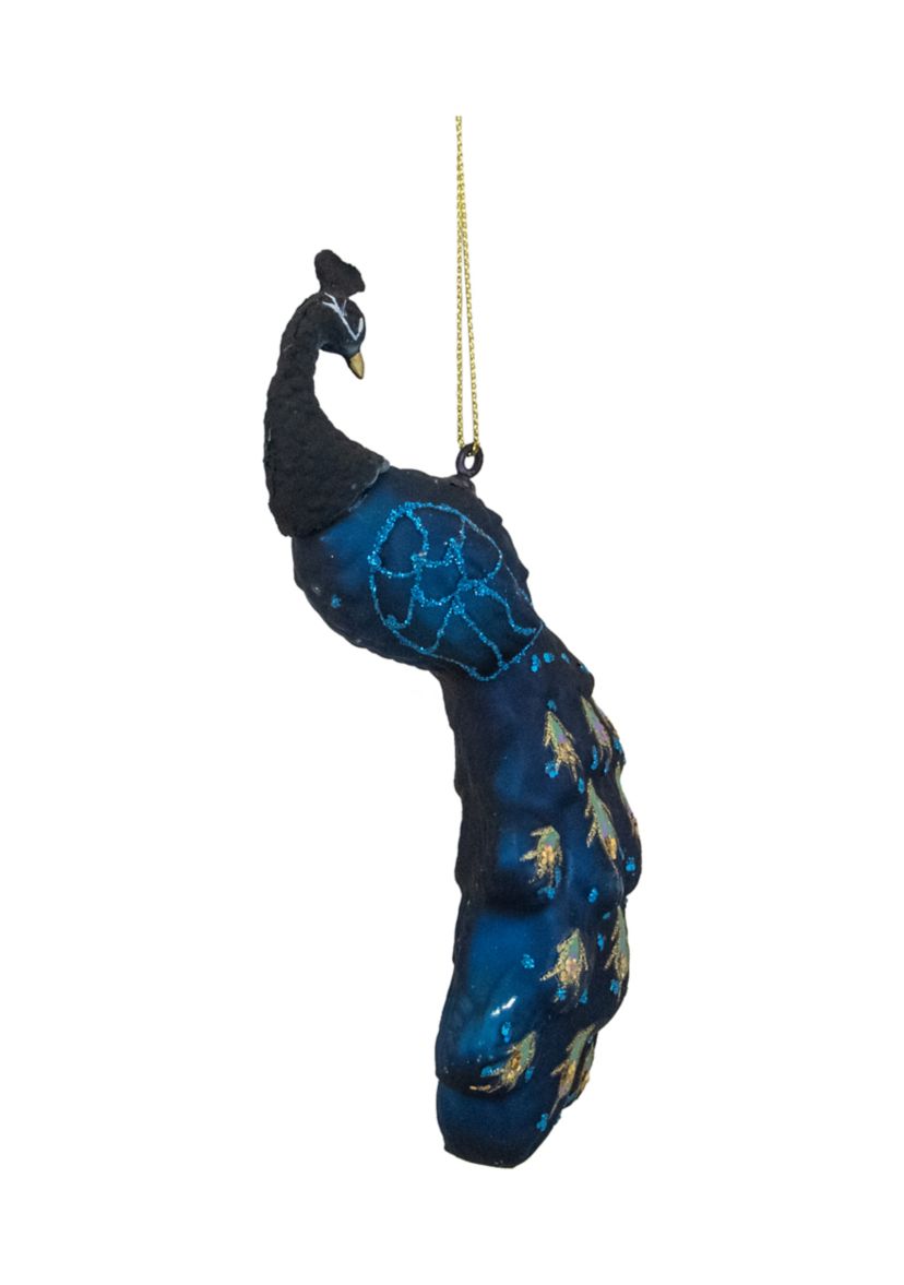 6.25Inch Blue and Turquoise Glass Peacock Christmas Ornament