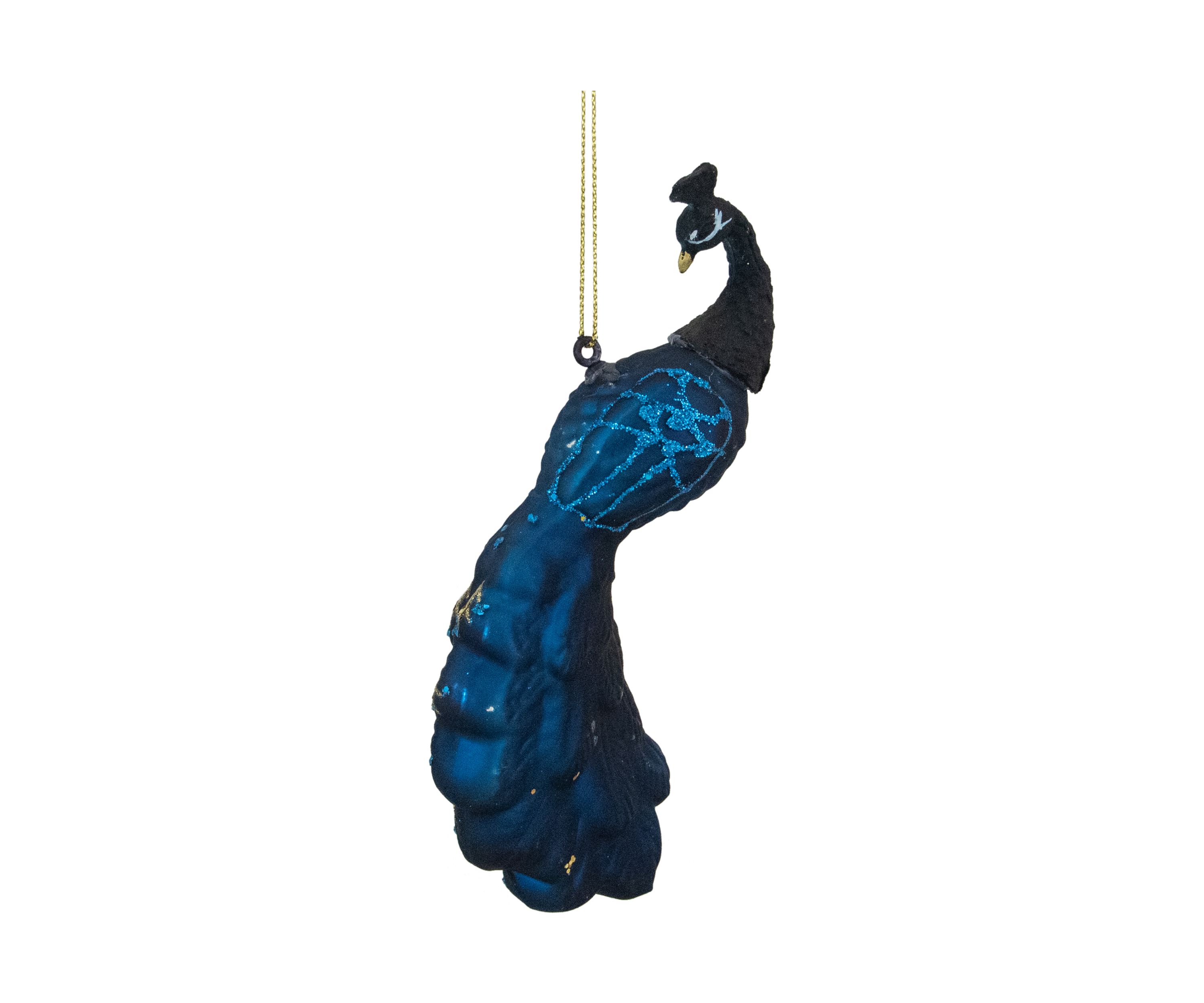 6.25Inch Blue and Turquoise Glass Peacock Christmas Ornament