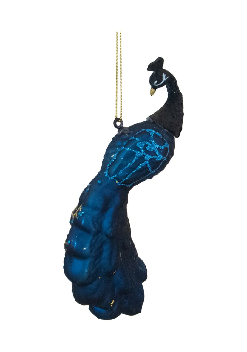6.25Inch Blue and Turquoise Glass Peacock Christmas Ornament