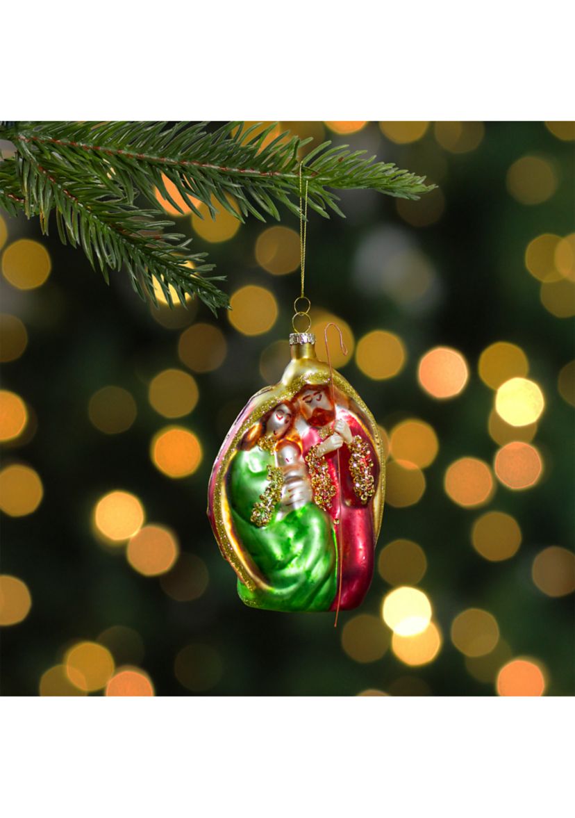 6Inch Religious Holy Family Glass Nativity Christmas Ornament