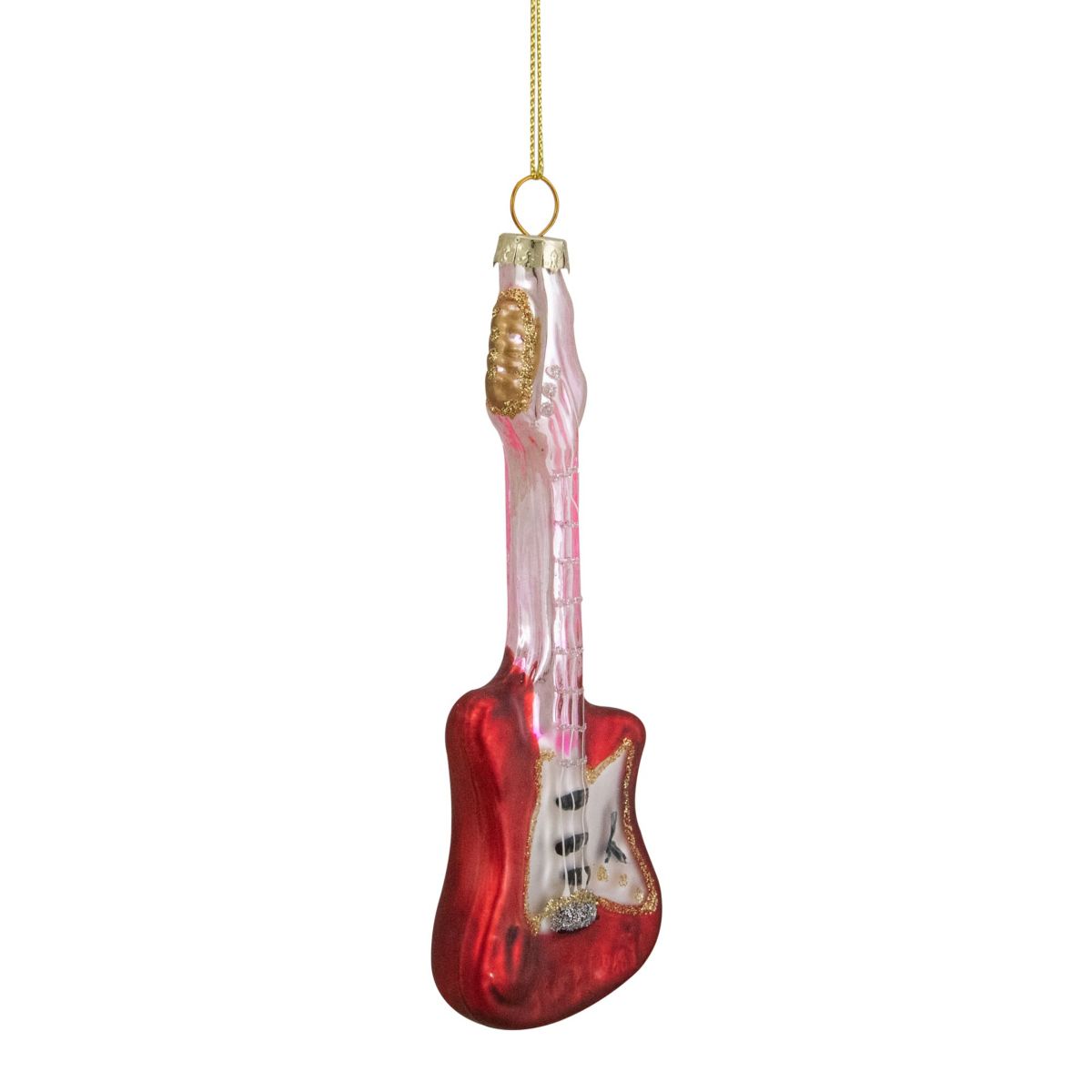 6" Red and Silver Glass Bass Guitar Christmas Ornament