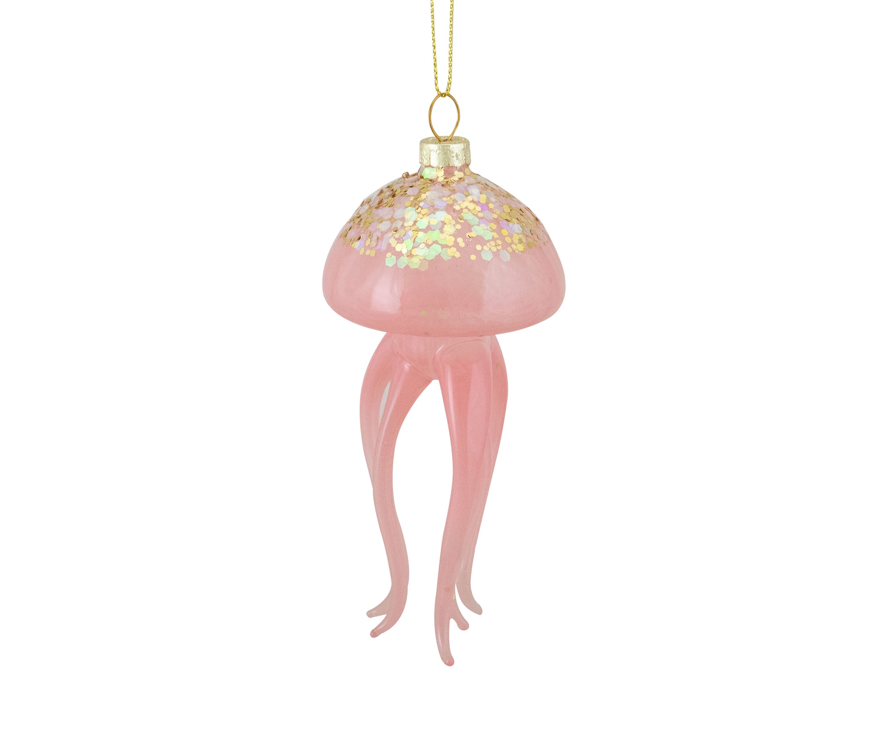 4.75Inch Transparent Pink Jellyfish Glass Christmas Ornament