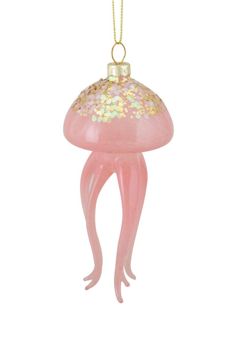 4.75Inch Transparent Pink Jellyfish Glass Christmas Ornament