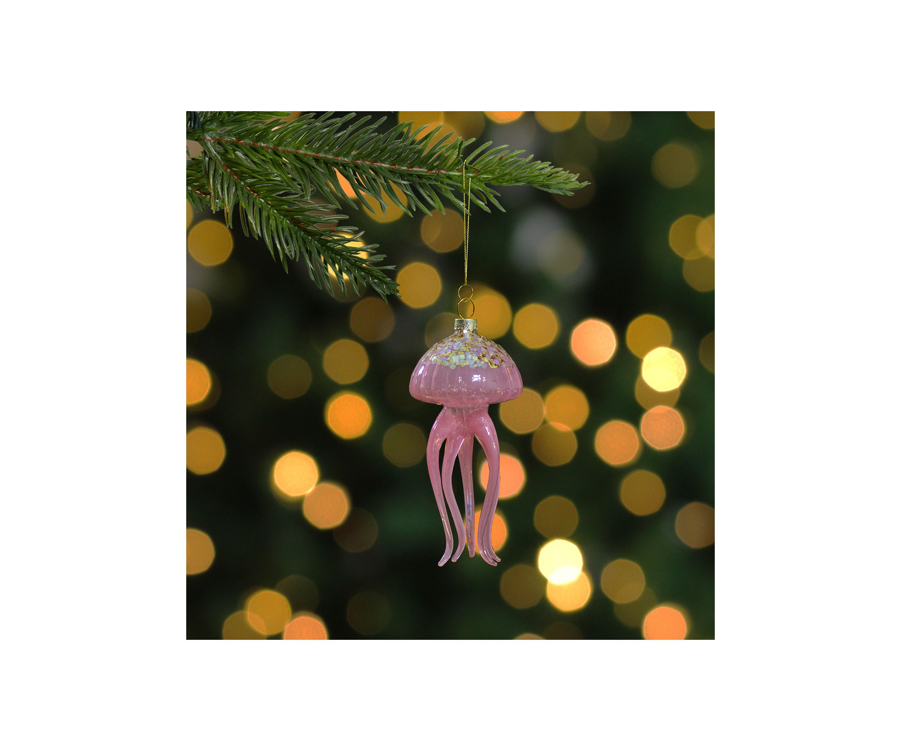 4.75Inch Transparent Pink Jellyfish Glass Christmas Ornament