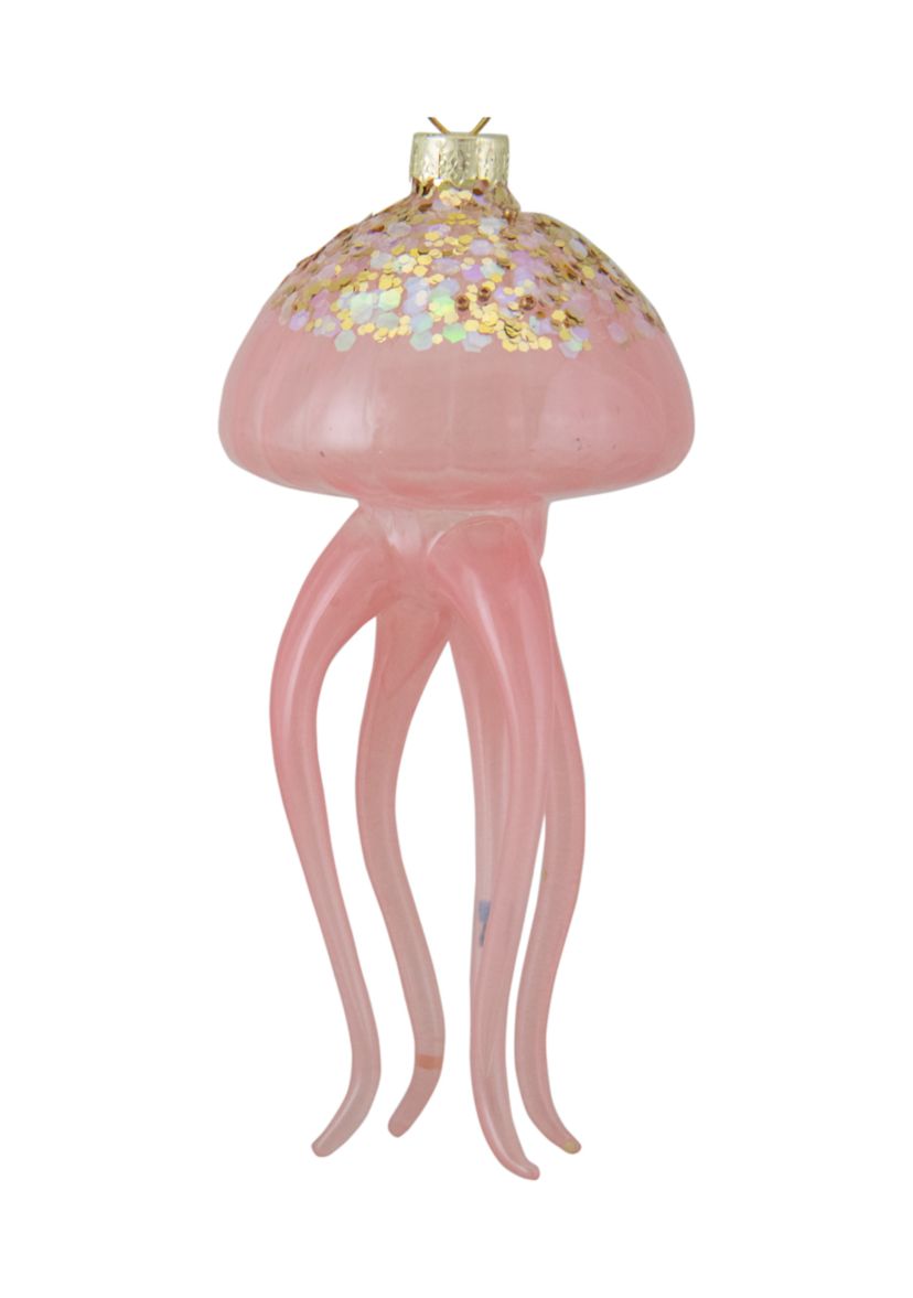 4.75Inch Transparent Pink Jellyfish Glass Christmas Ornament