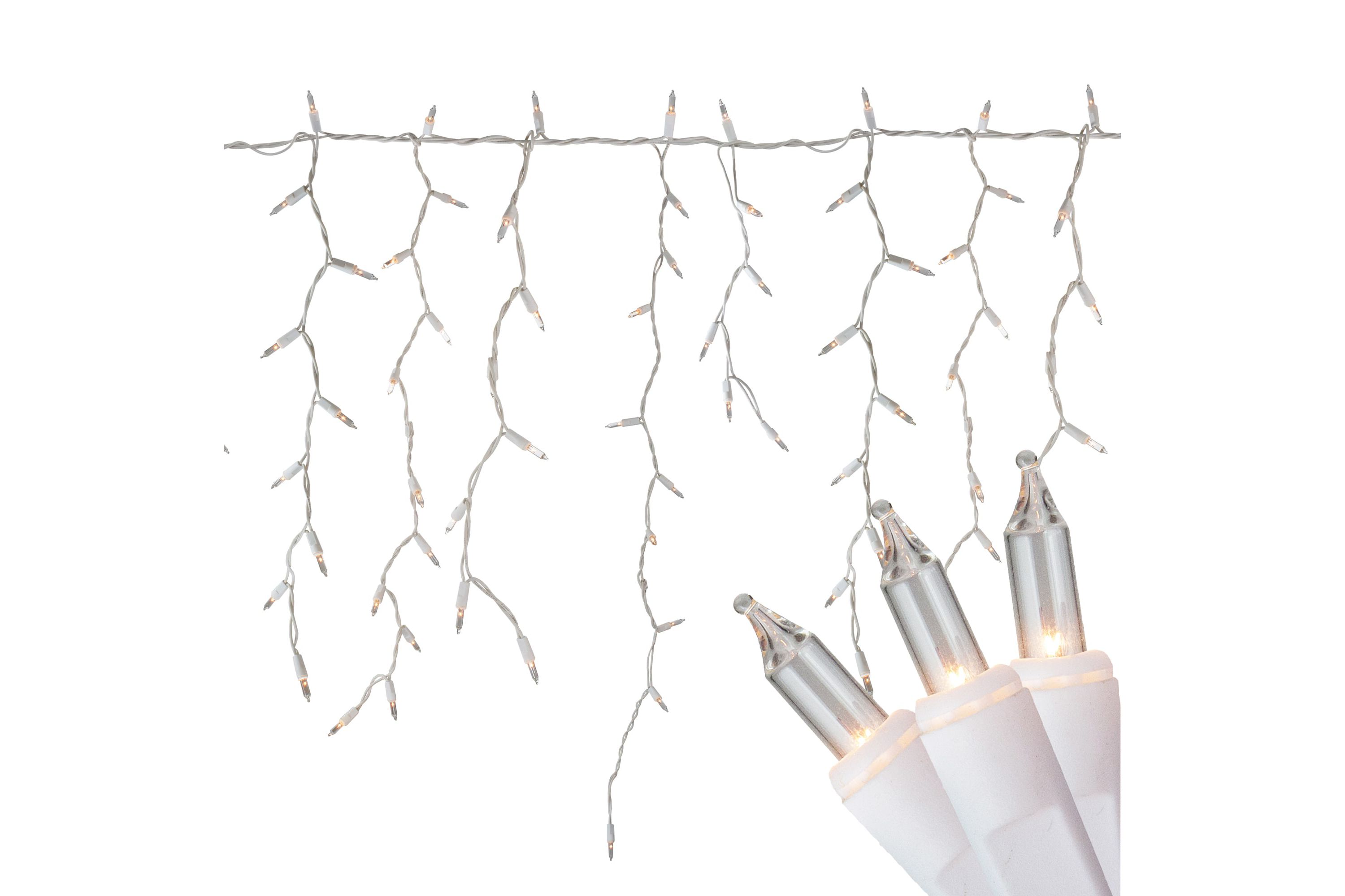300 Count Clear Mini Icicle Christmas Lights  18ft White Wire