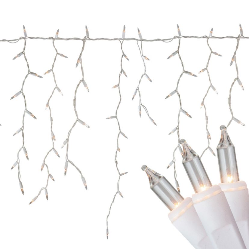 300 Count Clear Mini Icicle Christmas Lights  18ft White Wire
