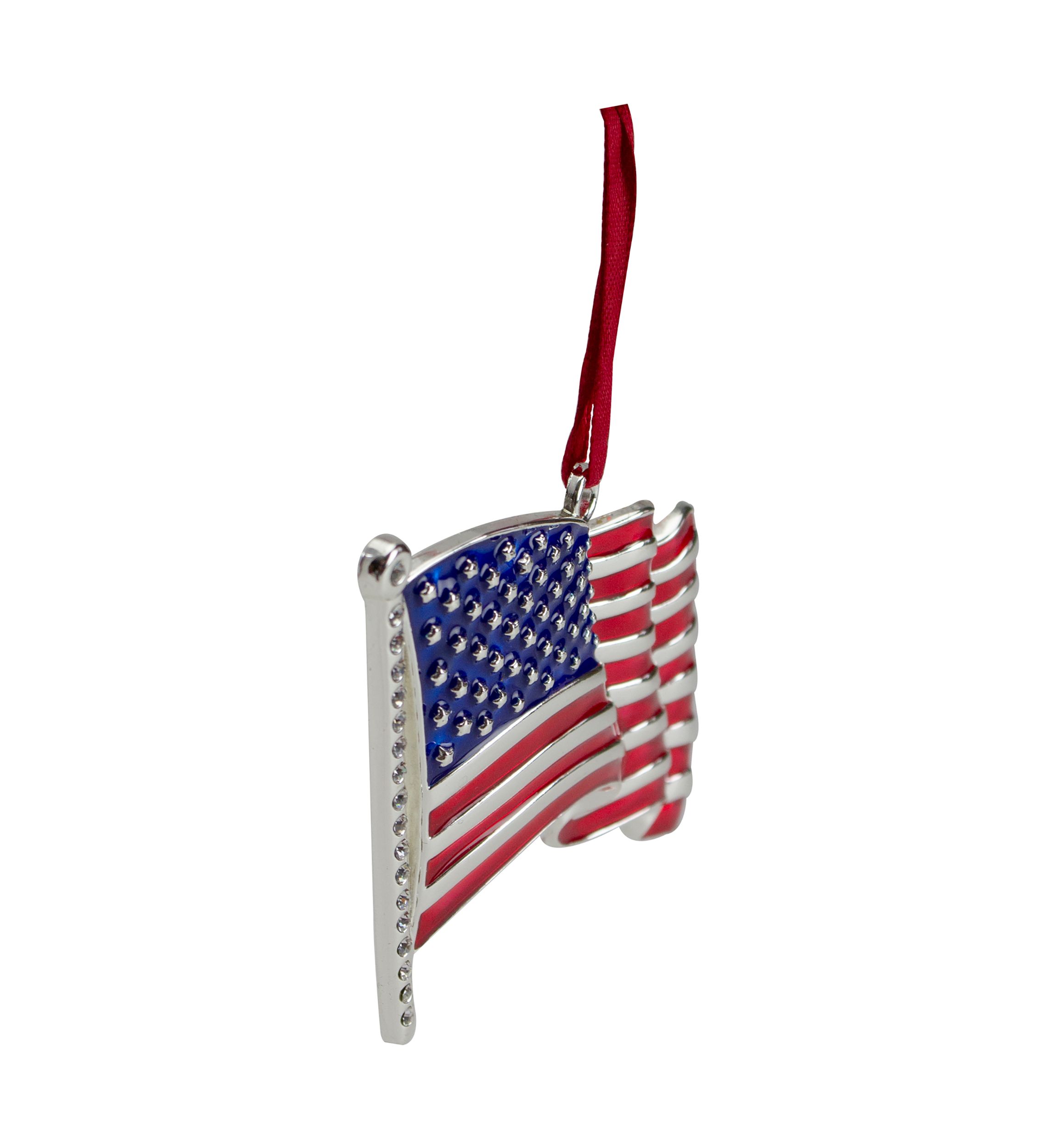 3.25Inch Silver Plated American Flag with European Crystals Christmas Ornament