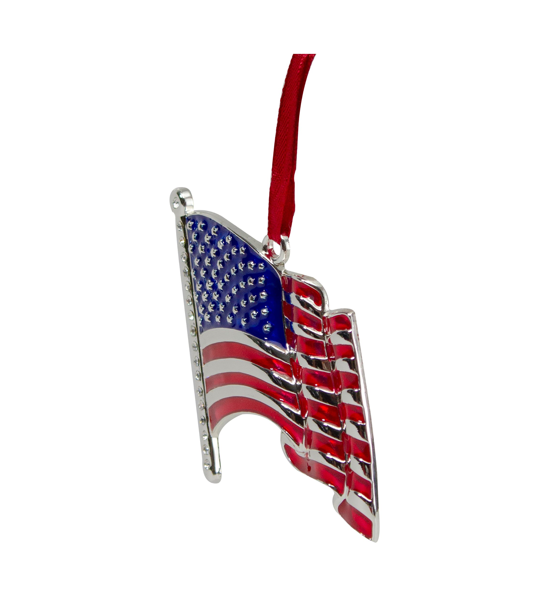 3.25Inch Silver Plated American Flag with European Crystals Christmas Ornament