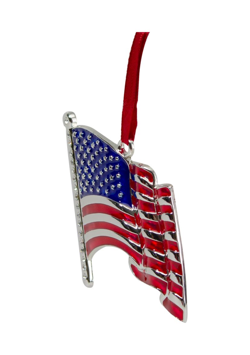 3.25Inch Silver Plated American Flag with European Crystals Christmas Ornament
