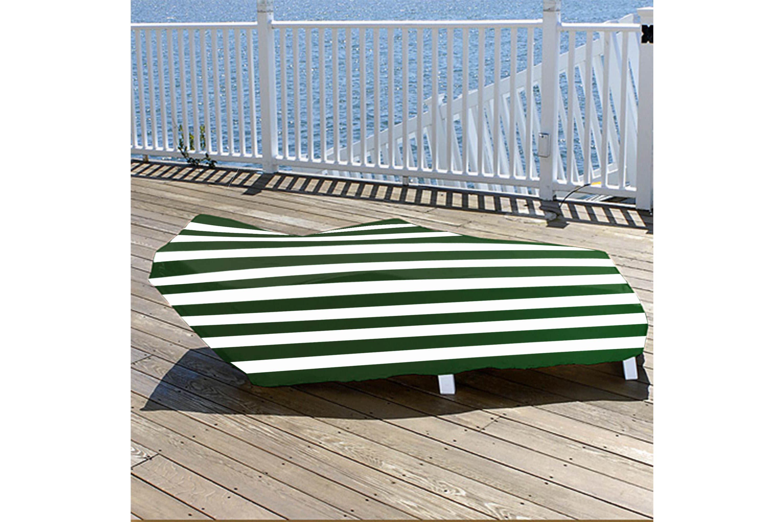 81" Green and White Reversible Lounge Chair Cover