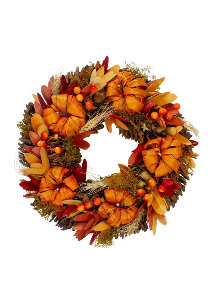 Orange Pumpkins and Berries Autumn Harvest Wreath  13- inch  Unlit