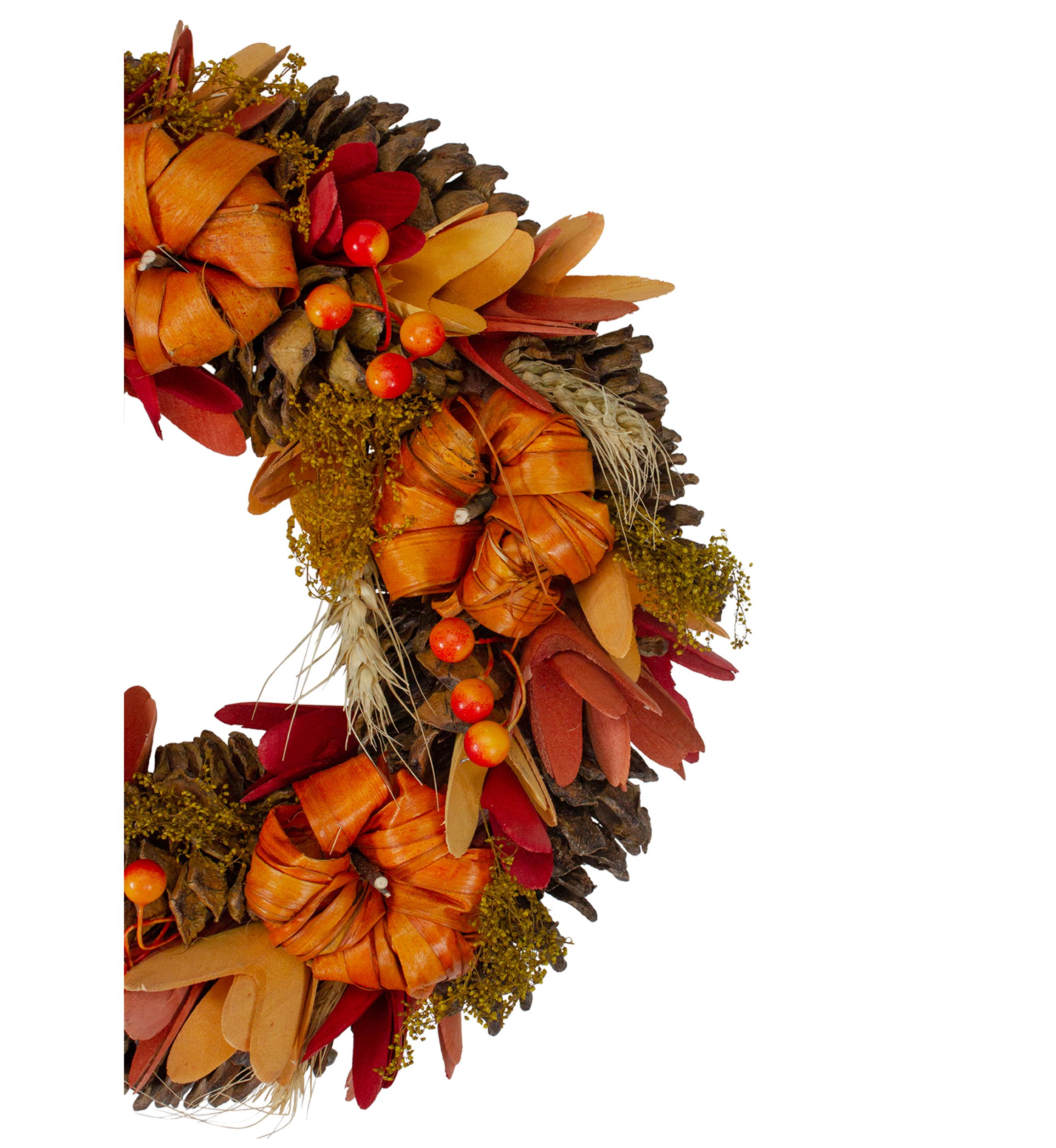Orange Pumpkins and Berries Autumn Harvest Wreath  13- inch  Unlit