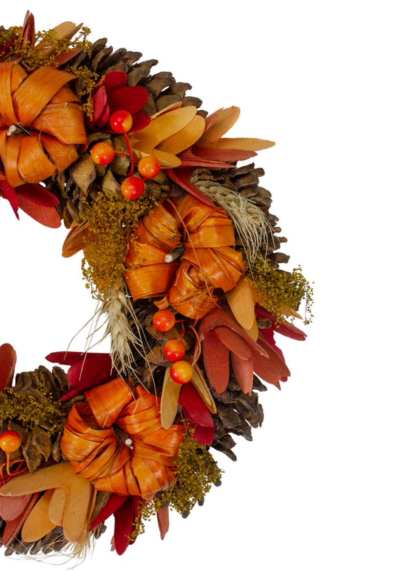 Orange Pumpkins and Berries Autumn Harvest Wreath  13- inch  Unlit