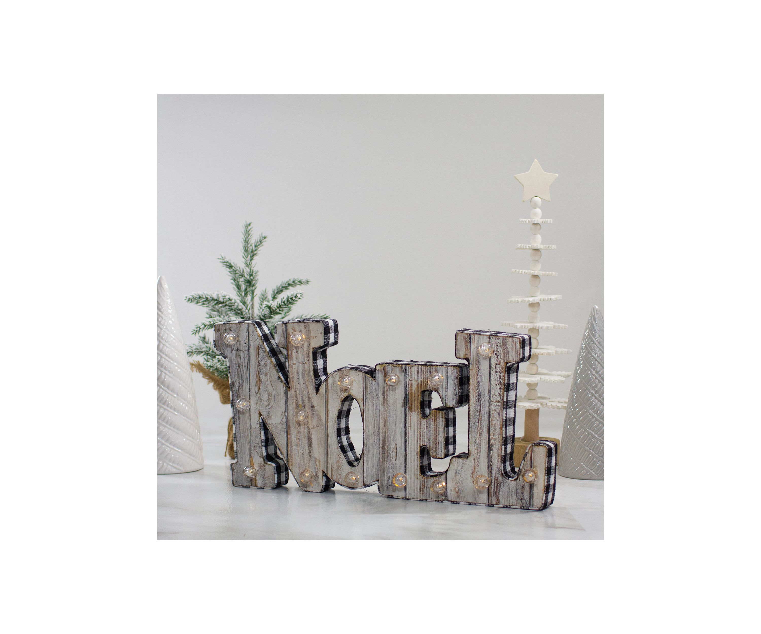 17Inch Lighted 3D Wooden InchNOELInch Christmas Table Top Decor