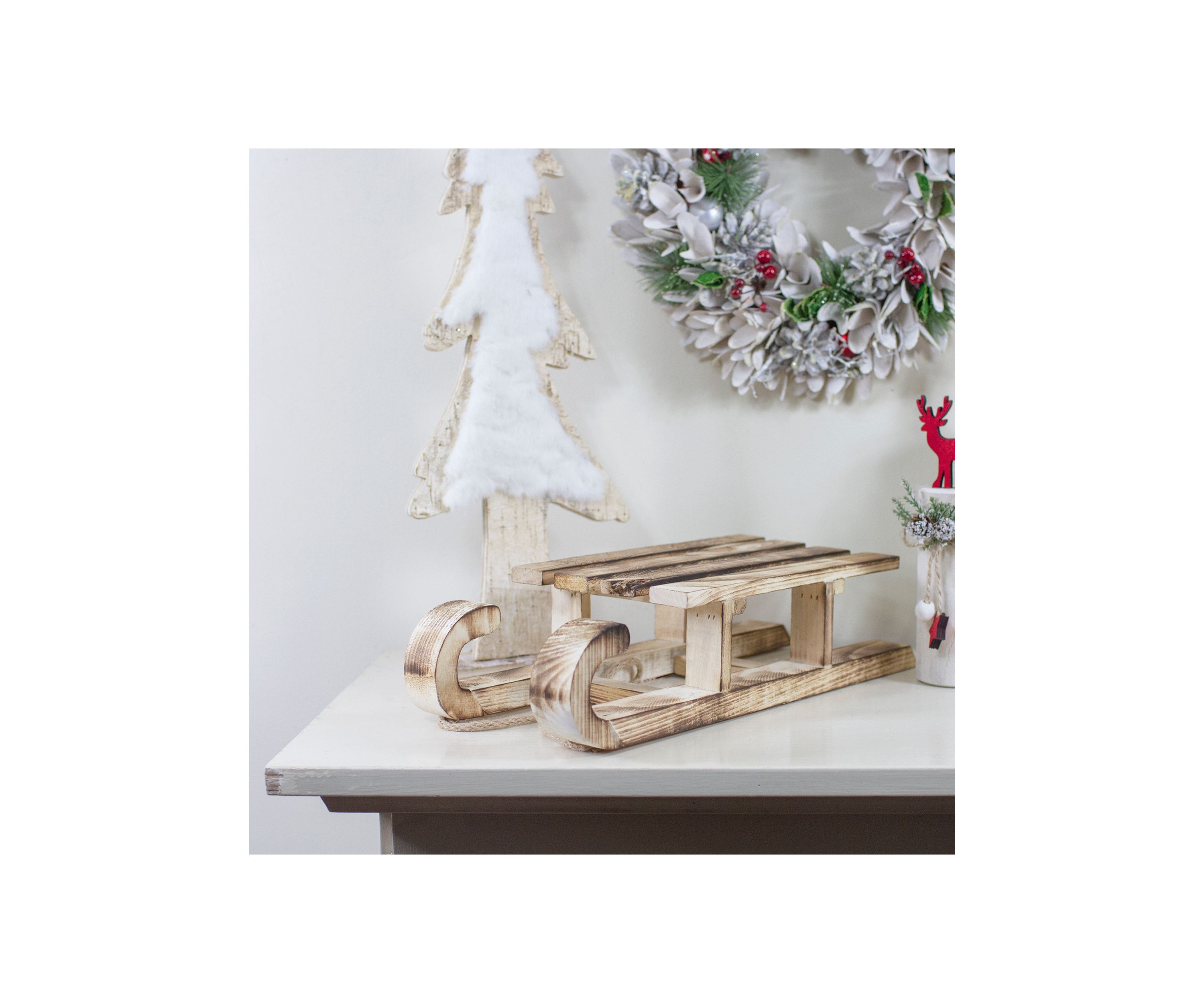 15.5Inch Rustic Brown Sleigh On Twine Rope Christmas Wall Decor