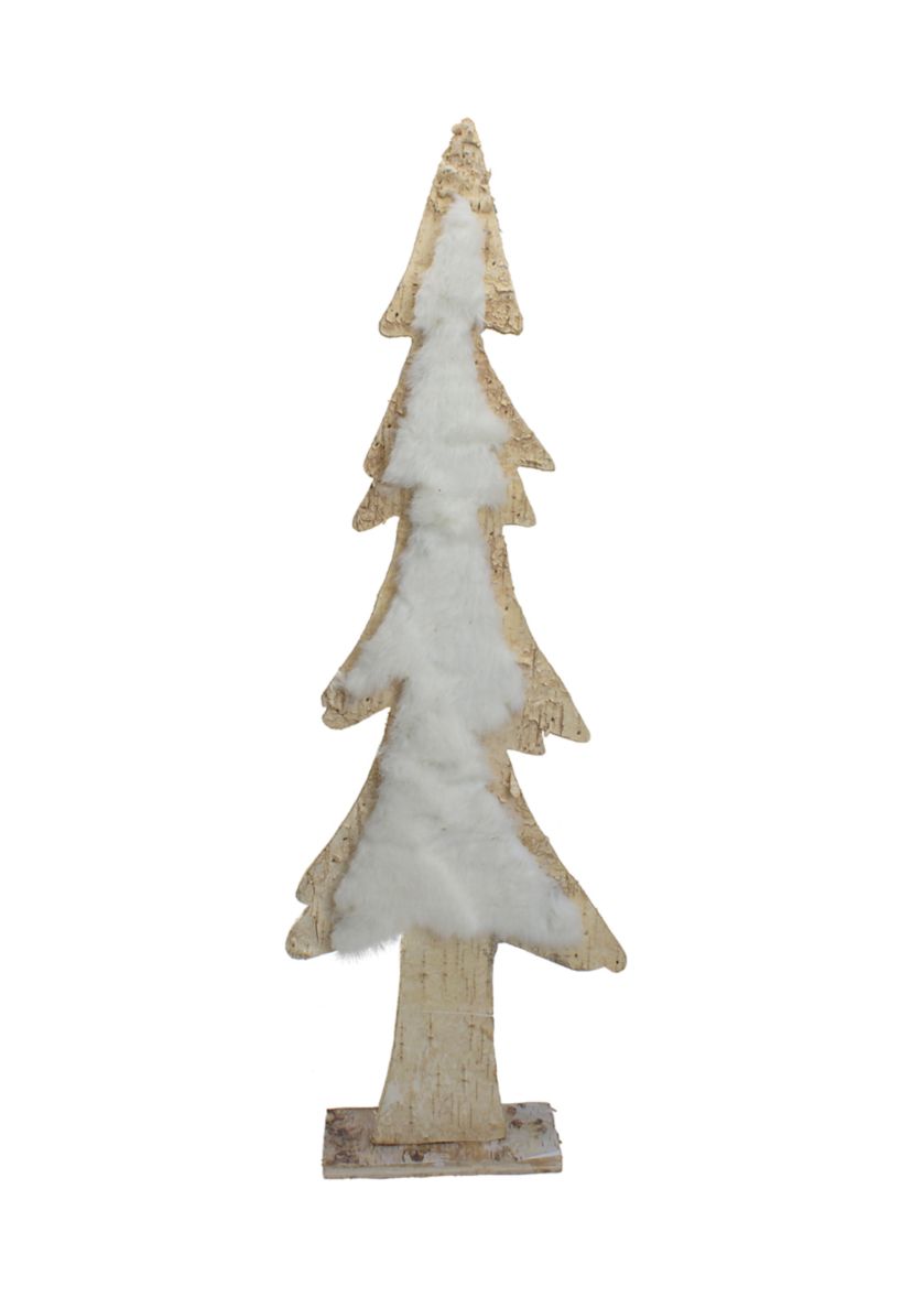 14.5Inch Brown and White Wooden Tree Christmas Tabletop Decor