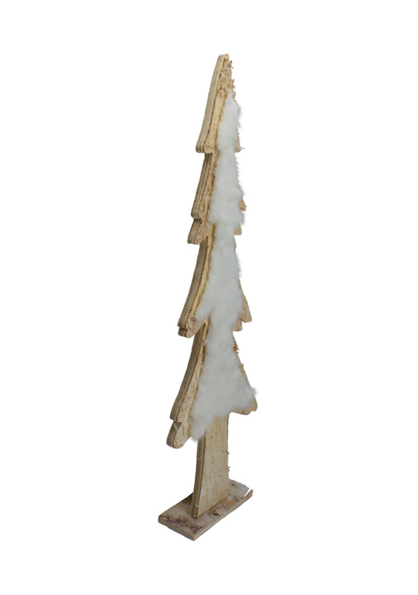 14.5Inch Brown and White Wooden Tree Christmas Tabletop Decor