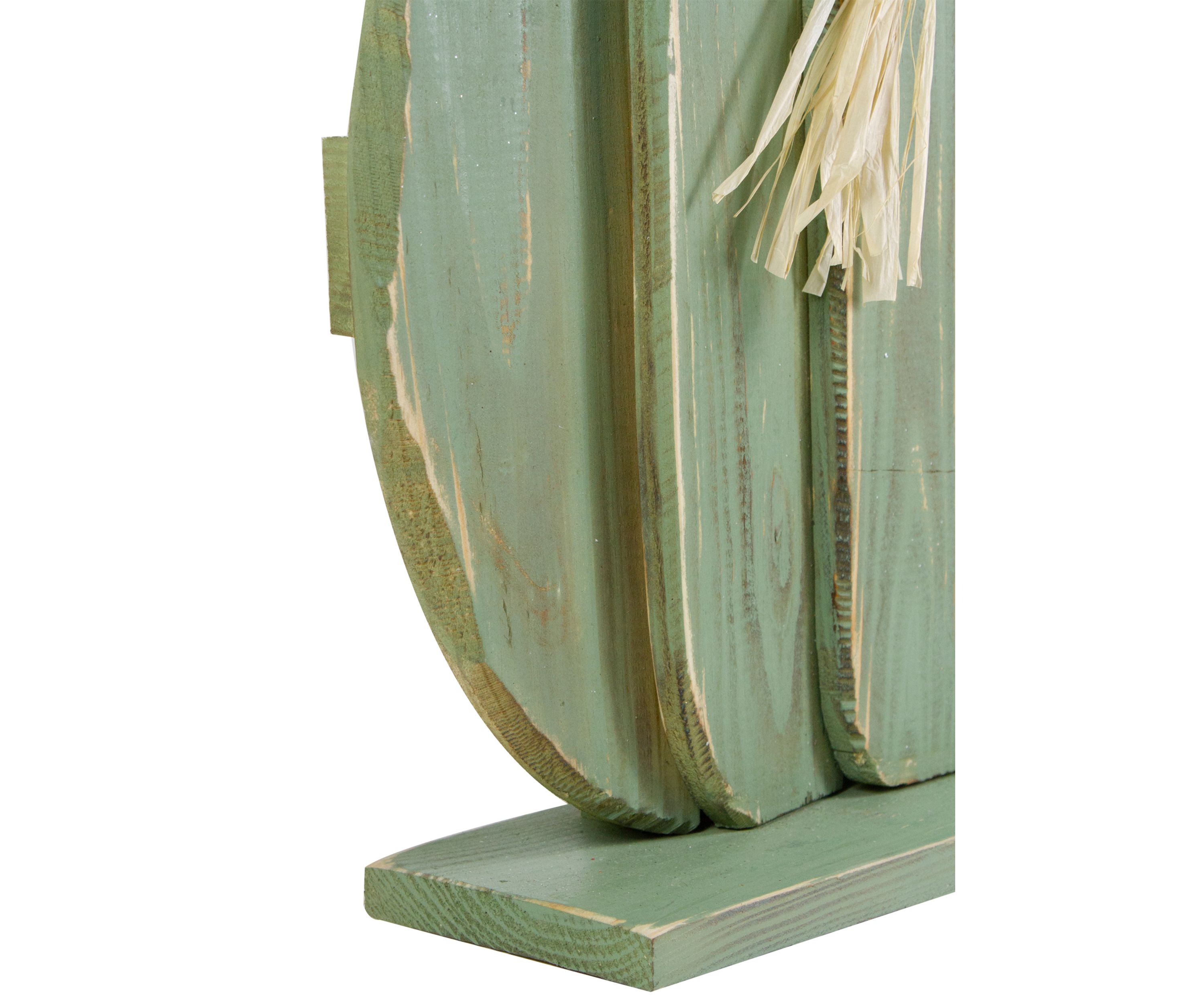 14.5 inch Green Wooden Fall Harvest Table Top Pumpkin with Bow