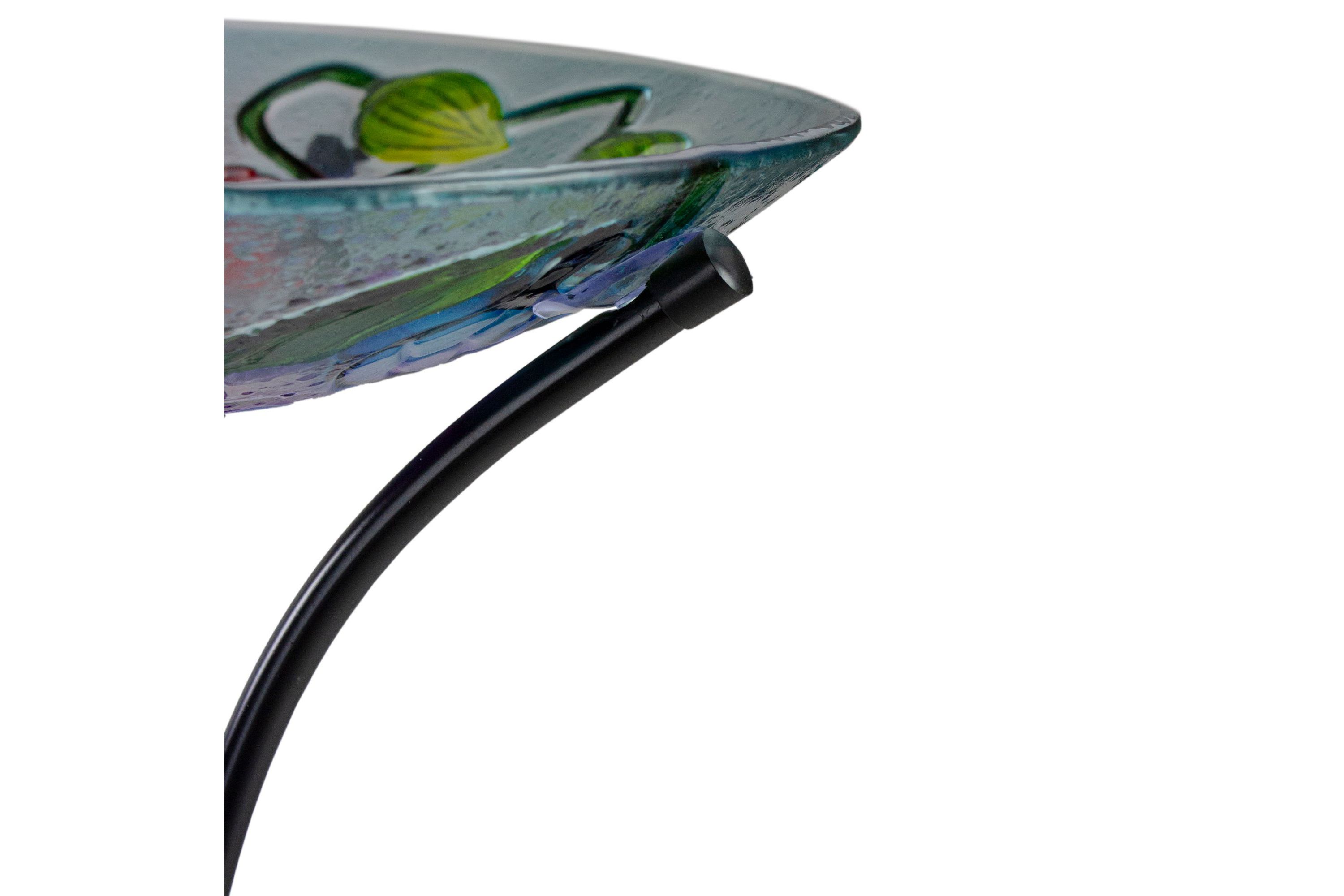 21" Butterfly and Carnations Hand Painted Glass Outdoor Birdbath