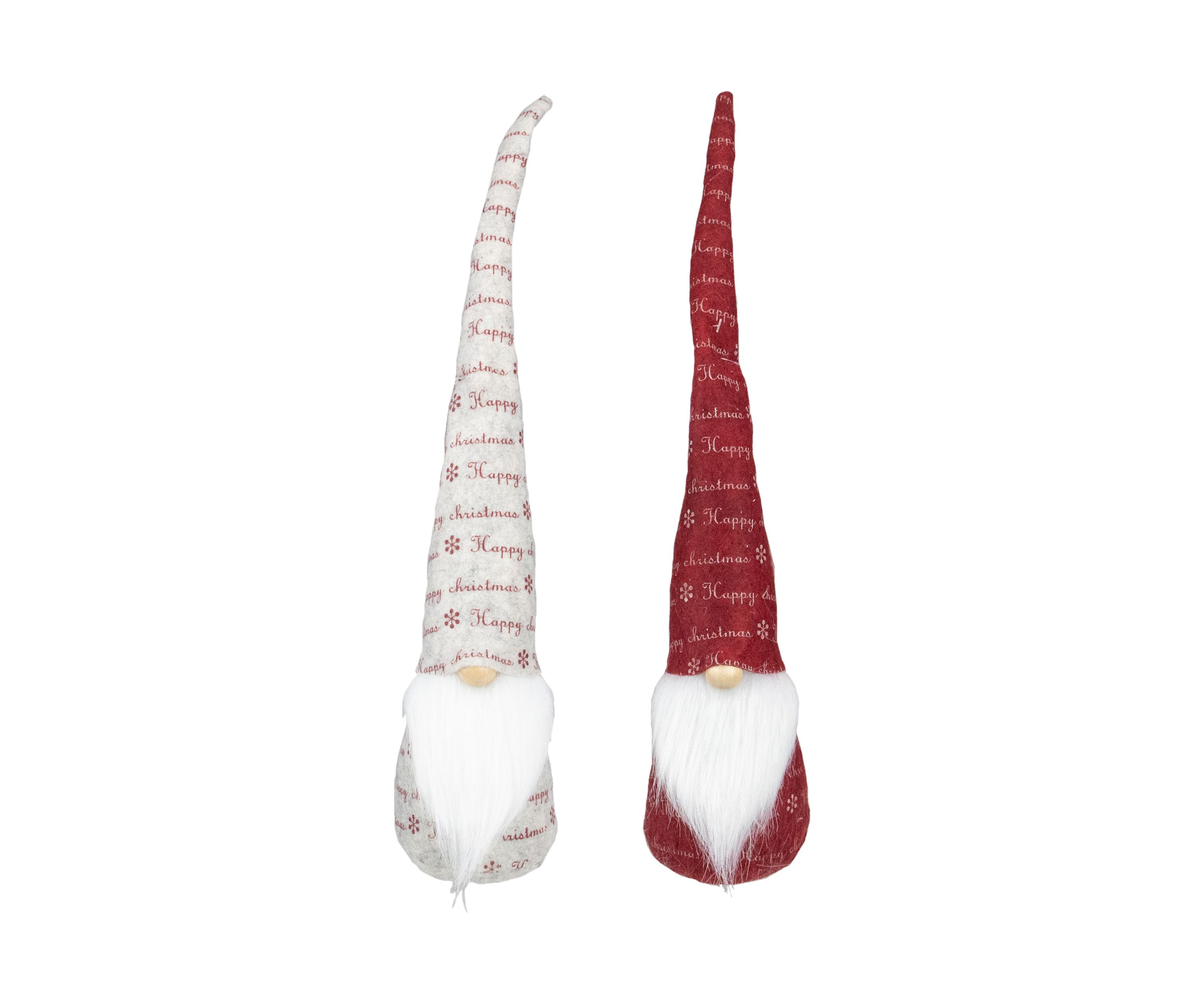 Set of 2 Red and Ivory Happy Christmas Gnomes 18Inch