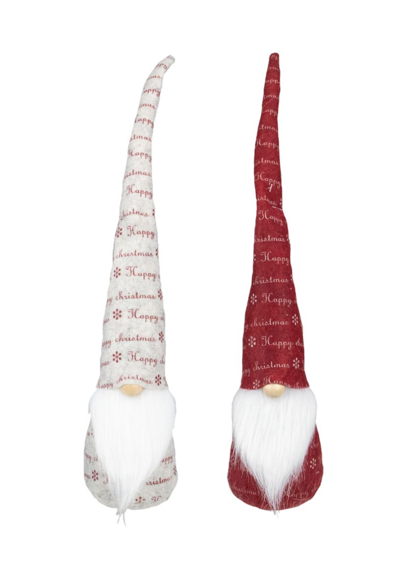 Set of 2 Red and Ivory Happy Christmas Gnomes 18Inch
