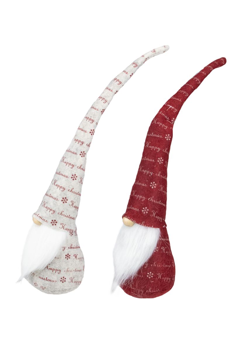 Set of 2 Red and Ivory Happy Christmas Gnomes 18Inch