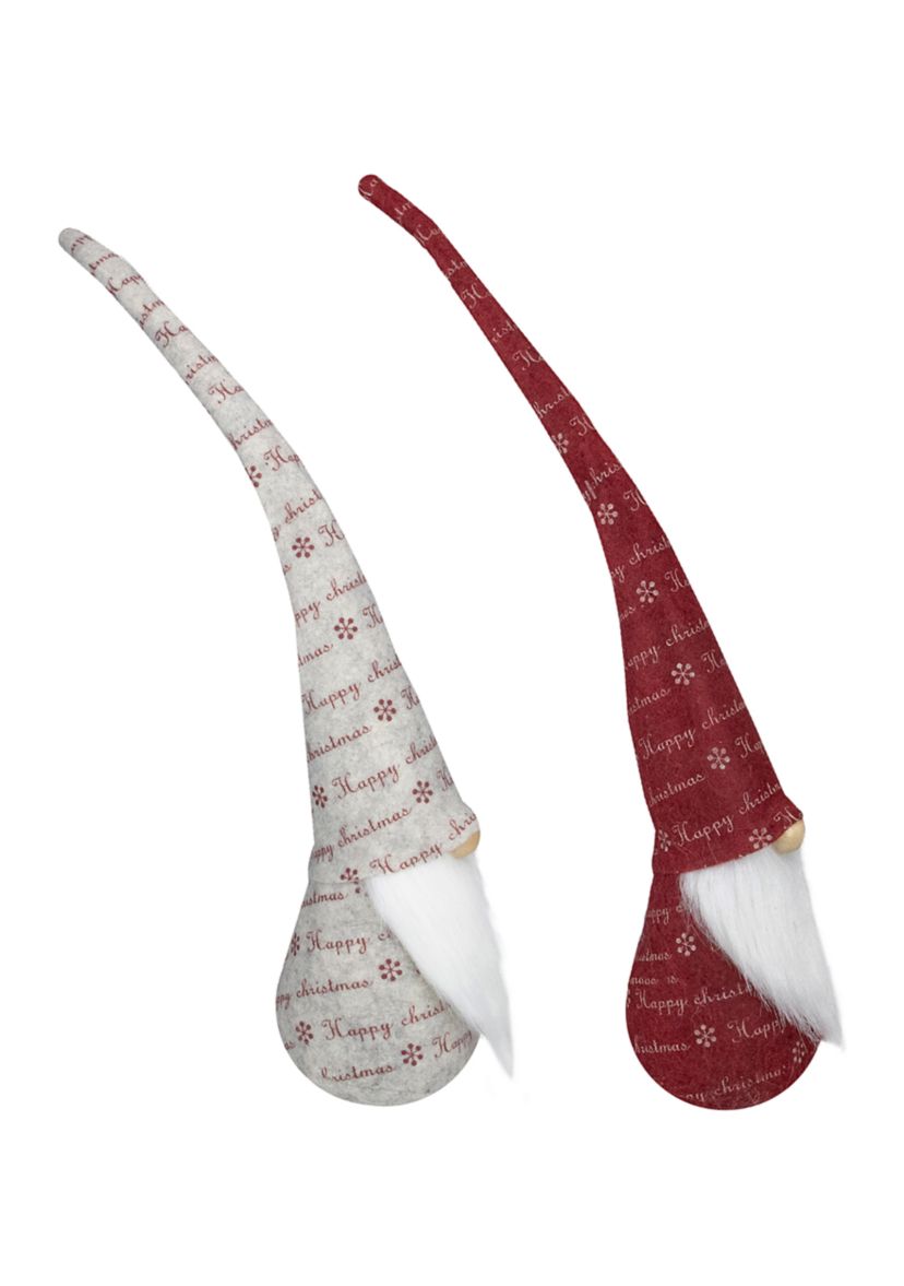 Set of 2 Red and Ivory Happy Christmas Gnomes 18Inch