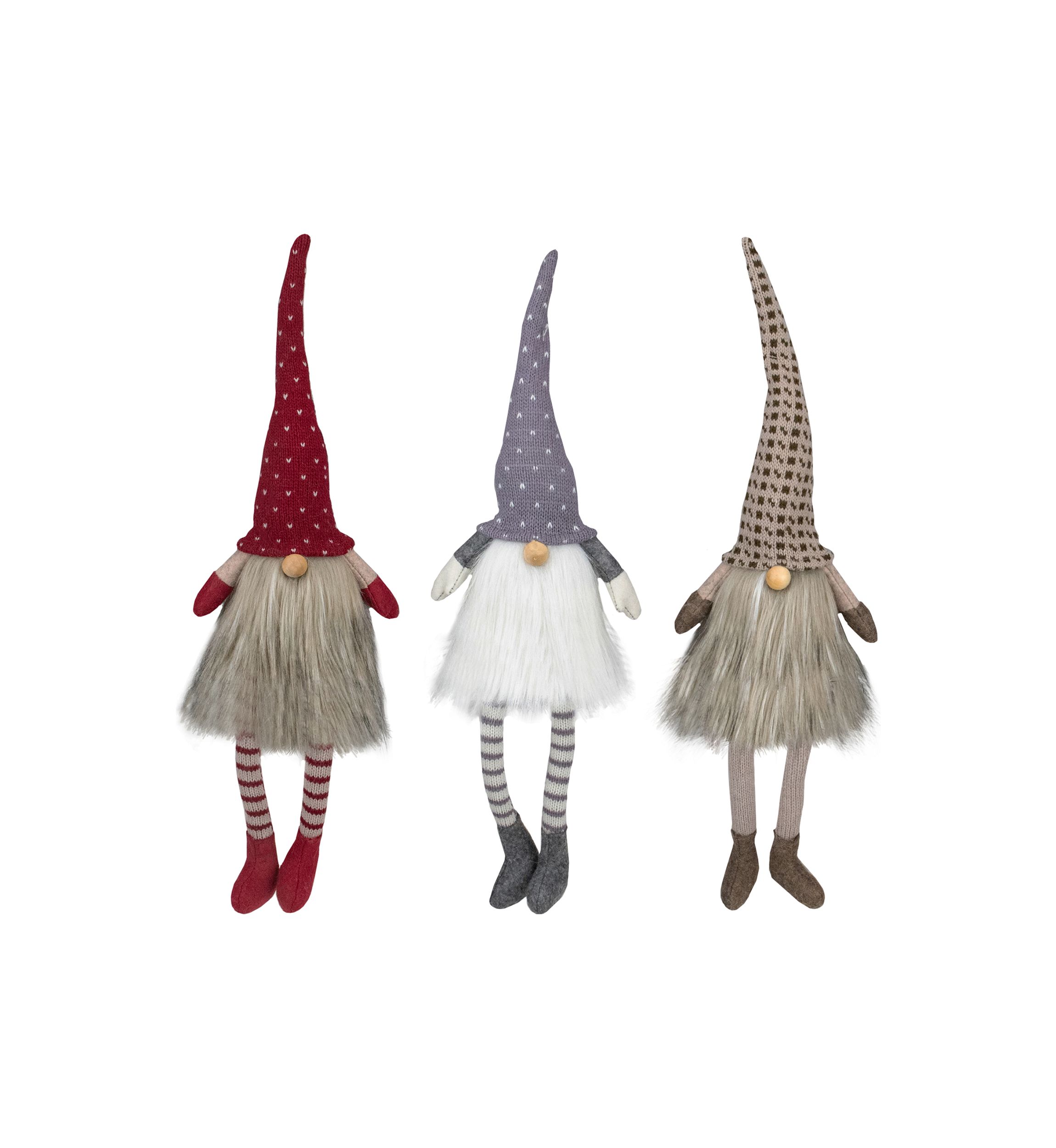 Set of 3 Sitting Christmas Gnomes with Dangling Legs 20Inch