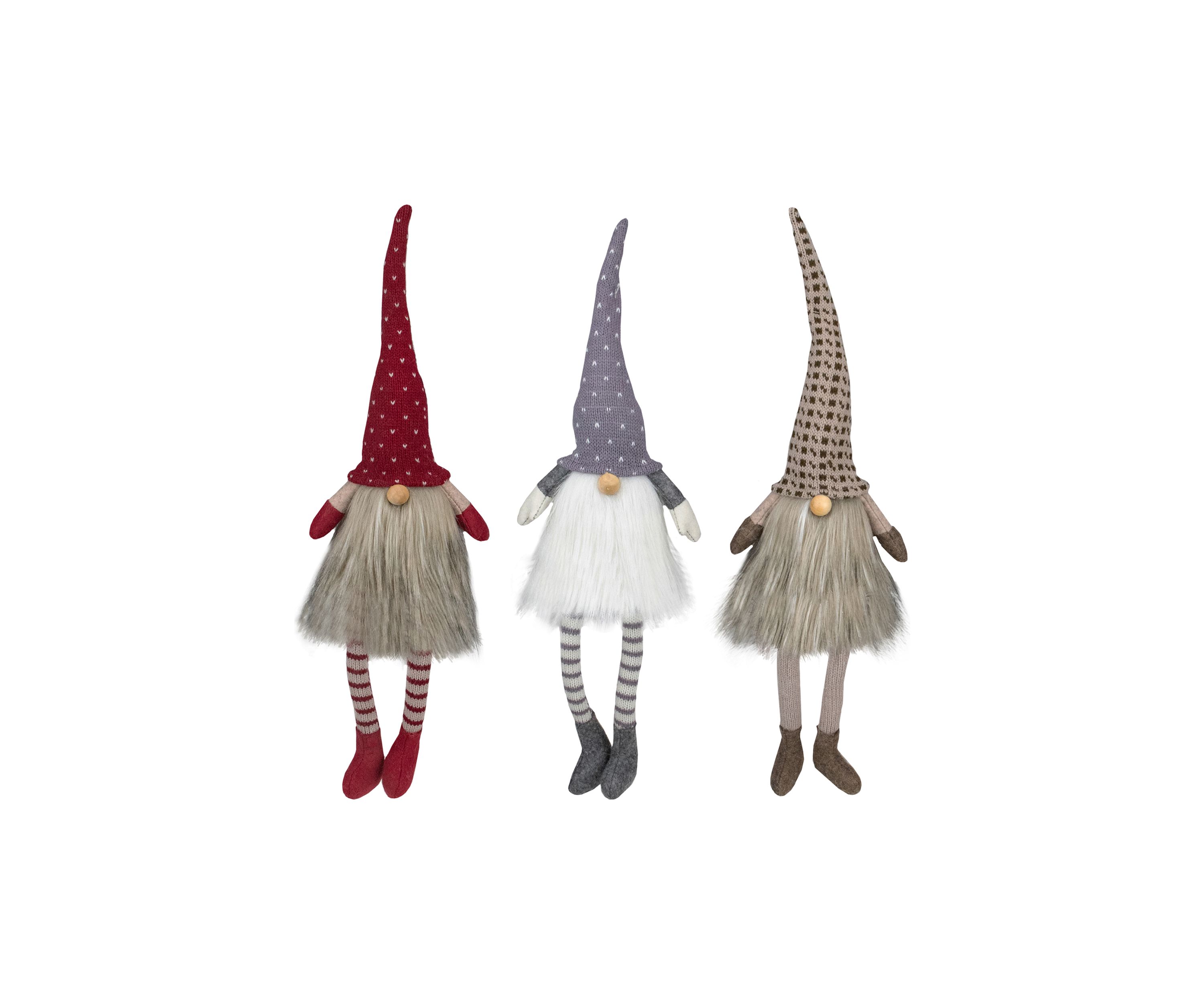 Set of 3 Sitting Christmas Gnomes with Dangling Legs 20Inch