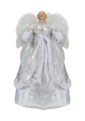 18Inch Blonde Angel in White and Sliver Dress with Faux Fur Trim Christmas Tree Topper