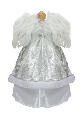 18Inch Blonde Angel in White and Sliver Dress with Faux Fur Trim Christmas Tree Topper