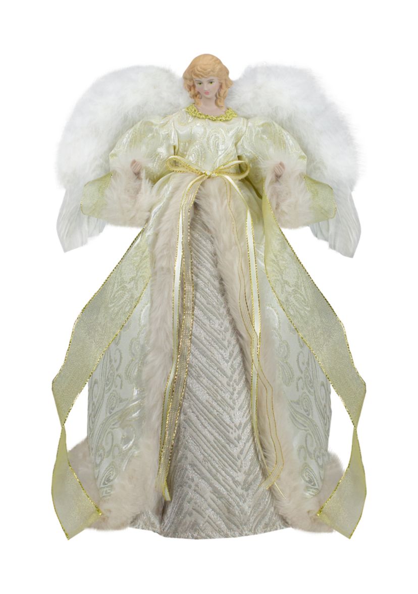 Northlight 18" Lighted White and Gold Angel in a Dress Christmas Tree Topper - Warm White Lights